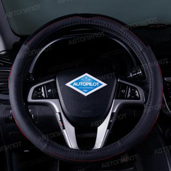 Оплётка на руль (37-39см BLW-018 кож/зам+карбон) Автопилот Daihatsu Applause A100 лифтбэк 1-ый ресталийнг (1992-1997) (черный/строчка красная)