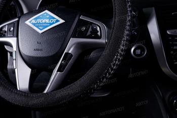 599 р. Оплётка на руль (37-39см BLW-028 кож/зам+текстиль) Автопилот Mazda CX-3 DK дорестайлинг (2014-2018) (черный)  с доставкой в г. Майкоп. Увеличить фотографию 3