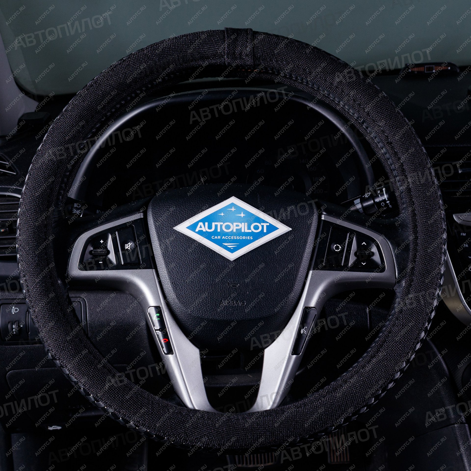 599 р. Оплётка на руль (37-39см BLW-028 кож/зам+текстиль) Автопилот Mazda CX-3 DK дорестайлинг (2014-2018) (черный)  с доставкой в г. Майкоп