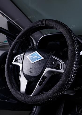 599 р. Оплётка на руль (37-39см BLW-028 кож/зам+текстиль) Автопилот Mazda CX-3 DK дорестайлинг (2014-2018) (черный)  с доставкой в г. Майкоп. Увеличить фотографию 2