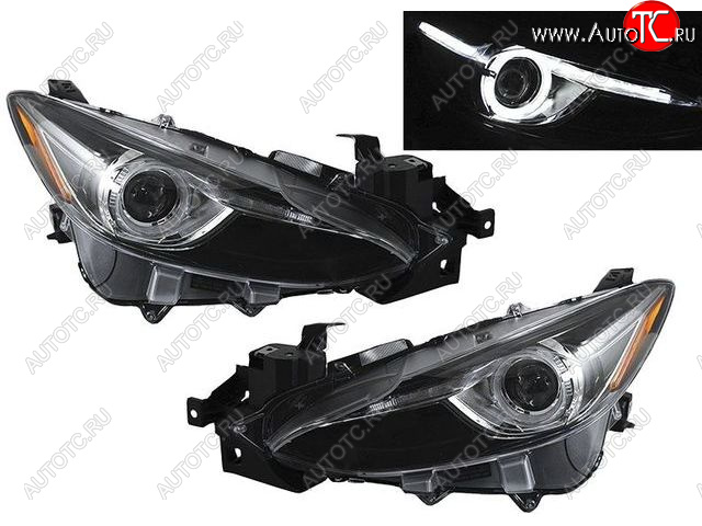 48 999 р. Комплект передних линзованых фар со светящимся ободком EAGLE EYES  Mazda 3/Axela  BM (2013-2019) дорестайлинг седан, дорестайлинг, хэтчбэк, рестайлинг седан, рестайлинг, хэтчбэк (черные)  с доставкой в г. Майкоп