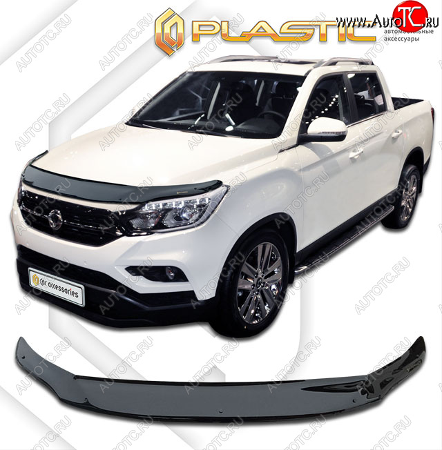 2 599 р. Дефлектор капота CA-Plastic SSANGYONG Rexton Sports Q200 (2018-2021) (classic черный, без надписи)  с доставкой в г. Майкоп