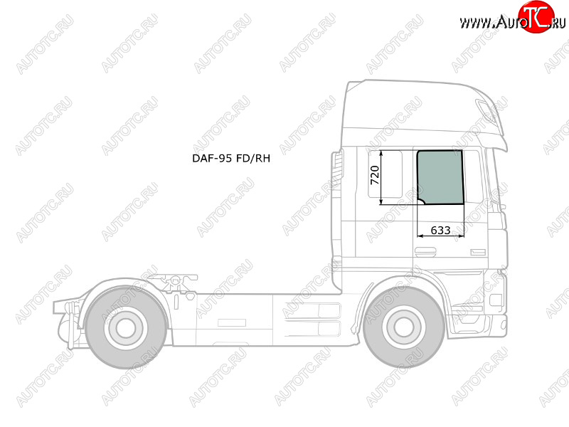 3 999 р. Стекло боковое опускное (Спереди Справа Цвет зеленый) Daf 95 88-08  XF 06-12 XYG DAF-95 FD/RH  с доставкой в г. Майкоп