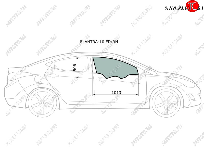 2 599 р. Стекло боковое опускное (Спереди Справа Цвет зеленый) Hyundai Elantra 10-16  Avante 10-15 XYG ELANTRA-10 FD/RH  с доставкой в г. Майкоп