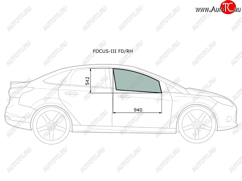 2 789 р. Стекло боковое опускное (Спереди Справа Цвет зеленый) Ford Focus 10-19 XYG FOCUS-III FD/RH  с доставкой в г. Майкоп