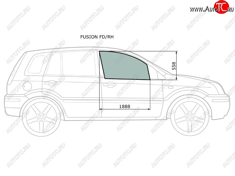 2 599 р. Стекло боковое опускное (Спереди Справа Цвет зеленый) Ford Fusion 02-12 XYG FUSION FD/RH  с доставкой в г. Майкоп