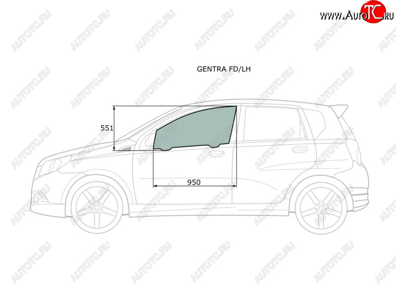 2 789 р. Стекло боковое опускное (Спереди Слева Цвет зеленый) Chevrolet Aveo 02-11  Kalos 03-08  Nexia 20 XYG GENTRA FD/LH  с доставкой в г. Майкоп