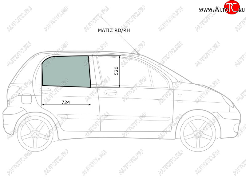 2 349 р. Стекло боковое опускное (Сзади Справа Цвет зеленый) Daewoo Matiz 97-15                             XYG MATIZ RD/RH  с доставкой в г. Майкоп