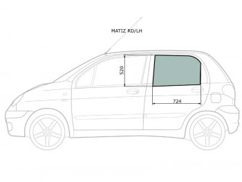 2 349 р. Стекло боковое опускное (Сзади Слева Цвет зеленый) Chevrolet Matiz 04-05  Daewoo Matiz 97-15 XYG MATIZ RD/LH  с доставкой в г. Майкоп. Увеличить фотографию 1