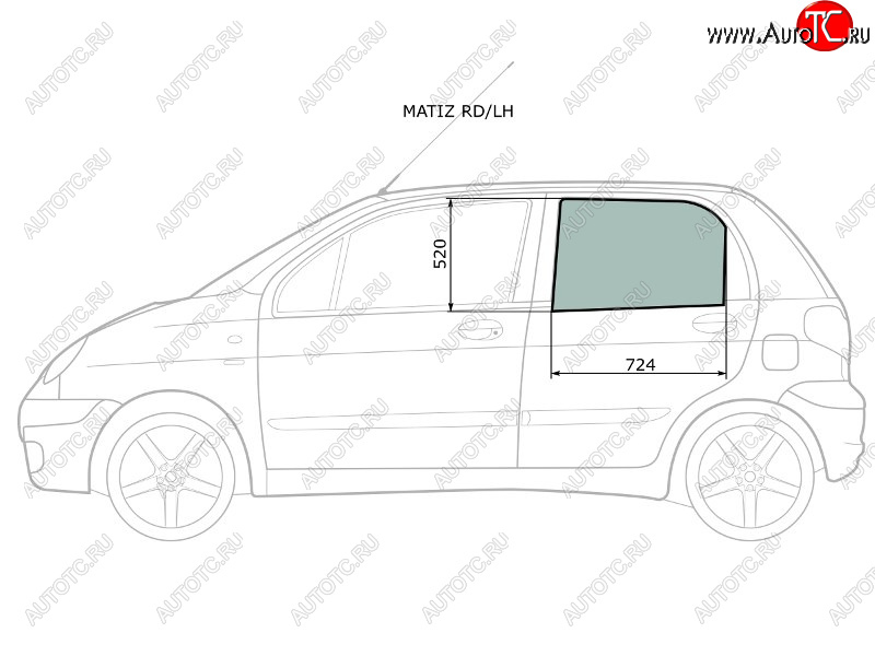 2 349 р. Стекло боковое опускное (Сзади Слева Цвет зеленый) Chevrolet Matiz 04-05  Daewoo Matiz 97-15 XYG MATIZ RD/LH  с доставкой в г. Майкоп