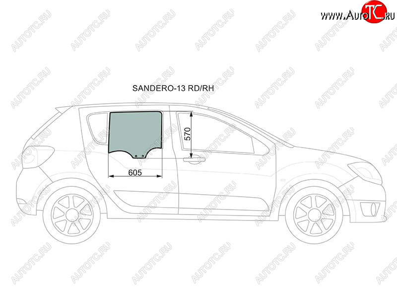 2 349 р. Стекло боковое опускное (Сзади Справа Цвет зеленый) Renault Logan 14-22  Sandero 14-22  Dacia Lo XYG SANDERO-13 RD/RH  с доставкой в г. Майкоп