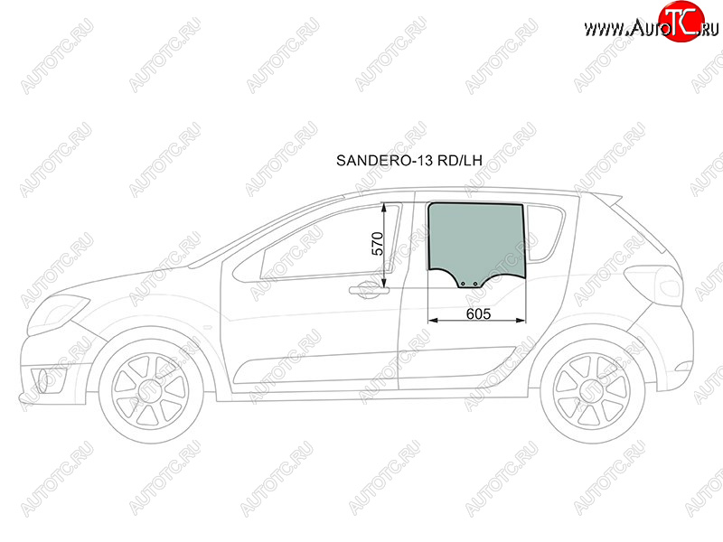 2 349 р. Стекло боковое опускное (Сзади Слева Цвет зеленый) Renault Logan 14-22  Sandero 14-22  Dacia Log XYG SANDERO-13 RD/LH  с доставкой в г. Майкоп