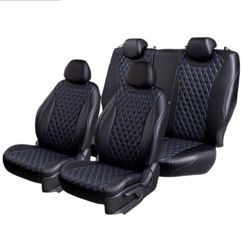 Комплект чехлов для сидений (РЗС 60/40 + подл., 3Г, экокожа) Lord Autofashion БАЙРОН  Chery Tiggo 7 Pro Max  T1E (2022-2025) дорестайлинг, рестайлинг (Черный, вставка черная, строчка синяя)