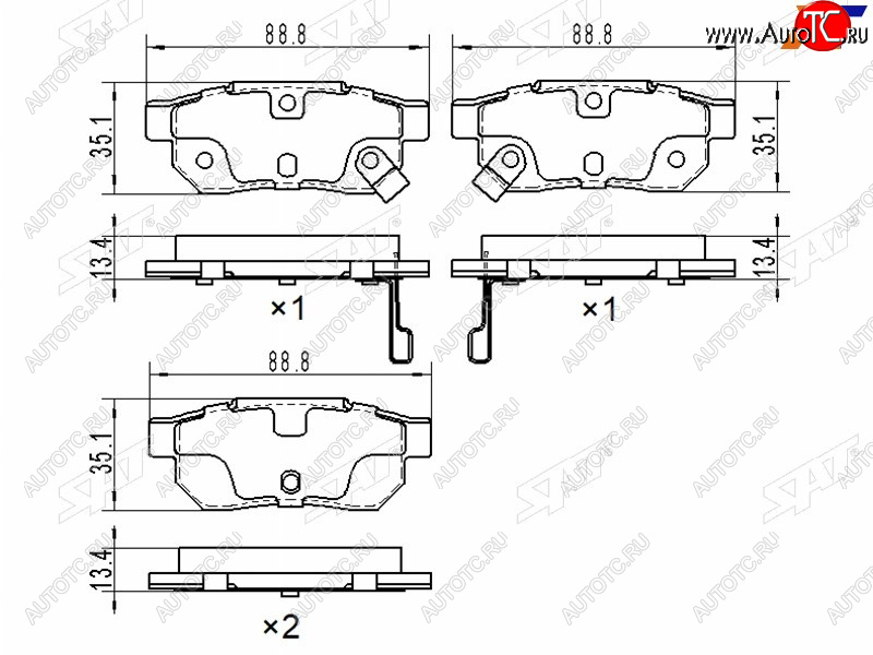 2 199 р. Колодки тормозные задние RH-LH SAT Honda Fit GP,GK  дорестайлинг (2013-2015)  с доставкой в г. Майкоп