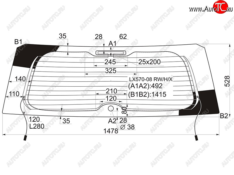 8 499 р. Стекло заднее (Цвет зеленый Обогрев) Lexus LX 07-15 XYG LX570-08 RW/H/X  с доставкой в г. Майкоп