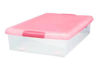 2 869 р. Короб для хранения IRIS THIN BOX 34л, прозрачный-розовый  ug-725p  с доставкой в г. Майкоп. Увеличить фотографию 1