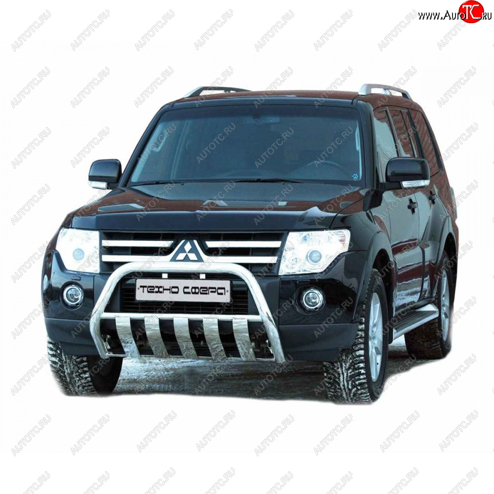 12 699 р. Передок плоский с полимерным покрытием d63.5, Техно Сфера Mitsubishi Pajero 4 V90 дорестайлинг (2006-2011) (Черный матовый)  с доставкой в г. Майкоп