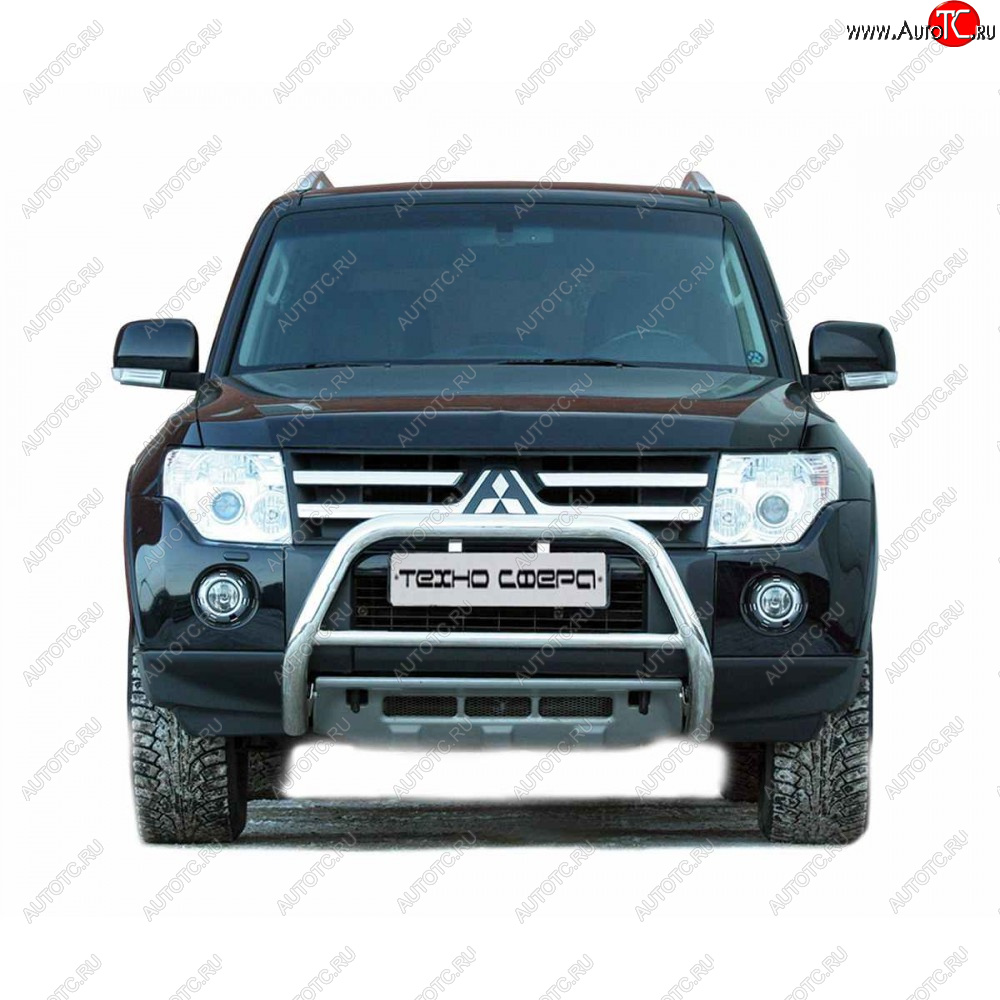 11 699 р. Передок низкий с полимерным покрытием d63.5, Техно Сфера Mitsubishi Pajero 4 V90 дорестайлинг (2006-2011) (Черный матовый)  с доставкой в г. Майкоп
