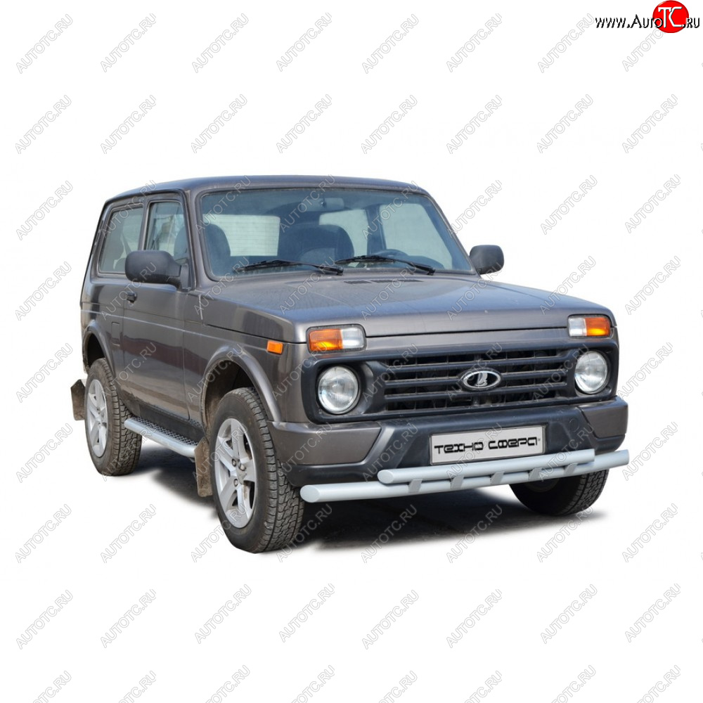 5 999 р. Защита переда труба двойная d51, 63,5, Техно Сфера Лада нива 4х4 2131 (Legend) 5 дв. 2-ой рестайлинг (2021-2025) (Черный глянец)  с доставкой в г. Майкоп