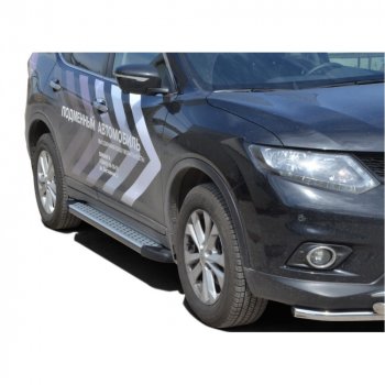 Пороги бумер алюминиевые с резинкой, Техно Сфера Nissan X-trail ( 1 T30,  2 T31,  3 T32,  4 T33) (2000-2025) дорестайлинг, рестайлинг