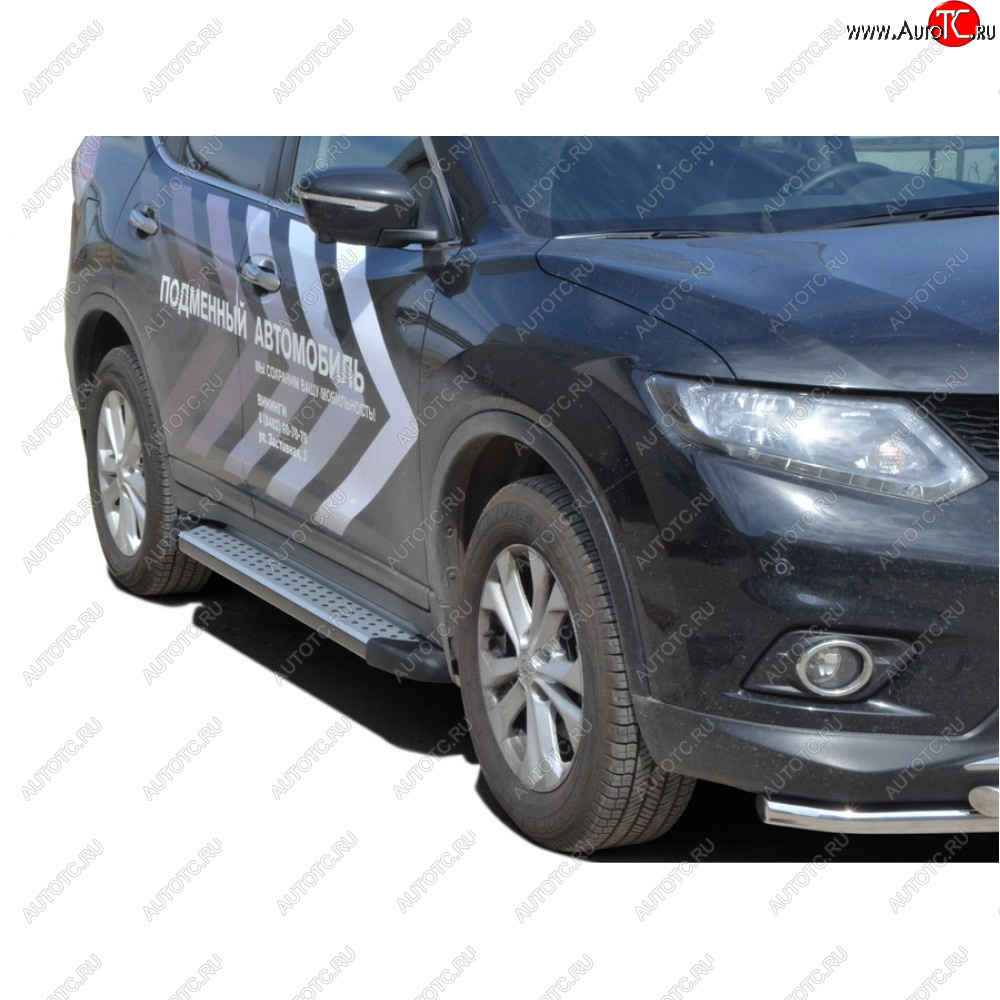 31 999 р. Пороги бумер алюминиевые с резинкой, Техно Сфера Nissan X-trail 3 T32 рестайлинг (2017-2022) (Черный глянец)  с доставкой в г. Майкоп