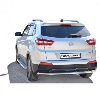 Защита порогов с алюминиевым листом нержавейка d63,5, Техно Сфера Hyundai Creta ( GS,  SU) (2015-2022) дорестайлинг, рестайлинг