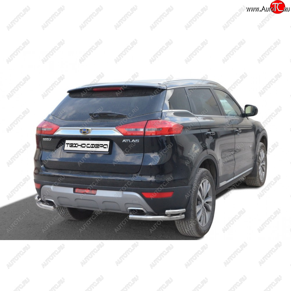 26 799 р. Защита заднего бампера нержавейка (уголки двойные) d5140, Техно Сфера  Geely Atlas  NL3 (2016-2022) (нержавейка)  с доставкой в г. Майкоп
