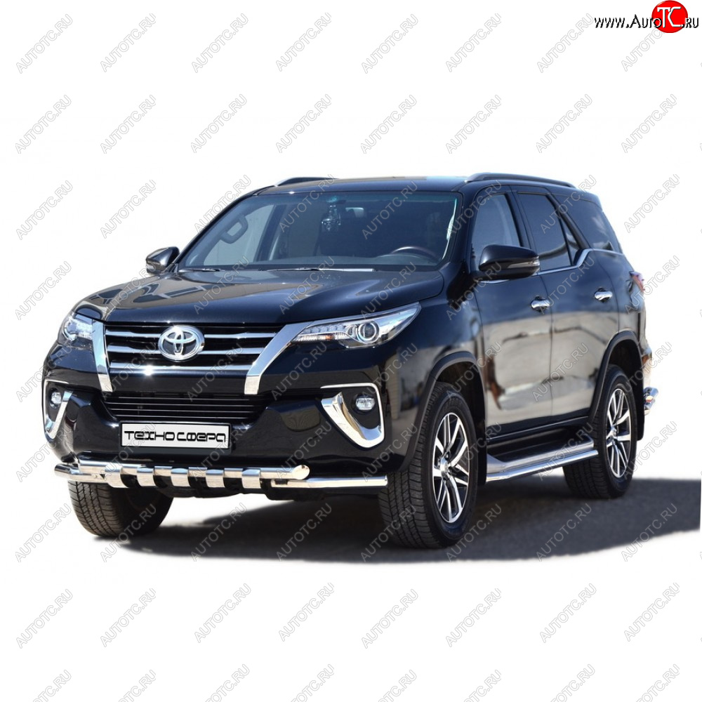 21 999 р.  Защита порогов труба нержавейка d40, Техно Сфера  Toyota Fortuner ( AN50/AN60,  AN160) (2004-2025) дорестайлинг, 1-ый рестайлинг, 2-ой рестайлинг, рестайлинг (Нержавейка)  с доставкой в г. Майкоп