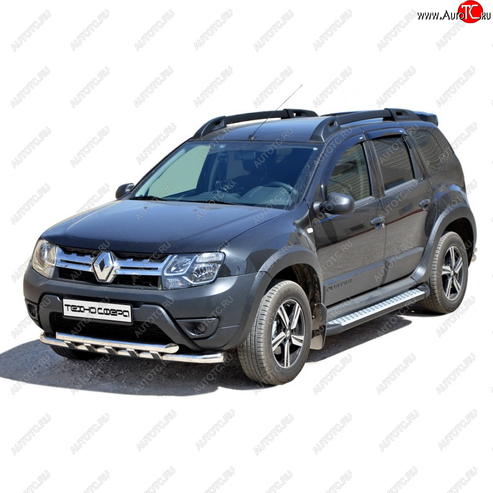 25 599 р. Пороги бумер алюминиевые с резинкой, Техно Сфера Renault Duster HM рестайлинг (2021-2024) (Черный глянец)  с доставкой в г. Майкоп