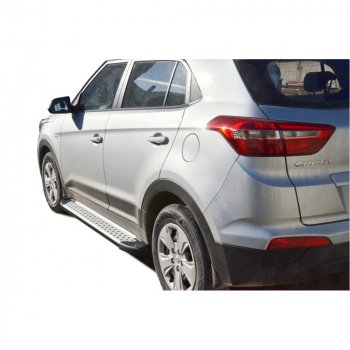 Пороги бумер алюминиевые с резинкой с полимерным покрытием, Техно Сфера Hyundai Creta ( GS,  SU) (2015-2022) дорестайлинг, рестайлинг