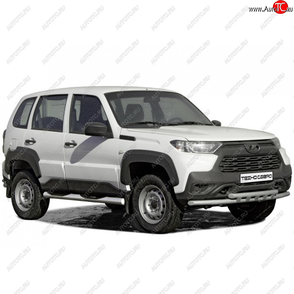 5 999 р. Защита переда «Труба двойная» Техносфера Лада Нива Трэвел (212300-80) (2021-2025) (цвет белый)  с доставкой в г. Майкоп