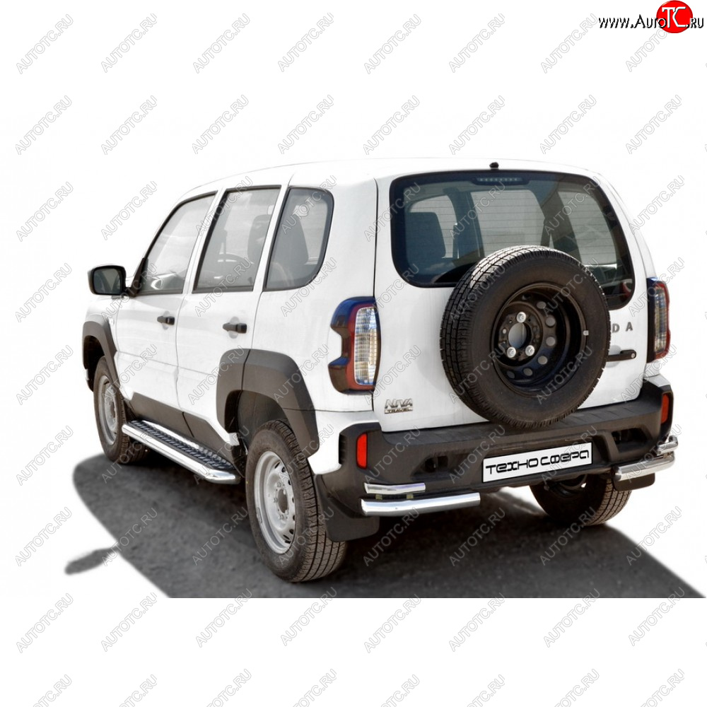 17 399 р. Защита заднего бампера нержавейка d63.5 (Уголки двойные Люкс), Техно Сфера  Лада Нива Трэвел (2021-2025) (212300-80) (нержавейка)  с доставкой в г. Майкоп