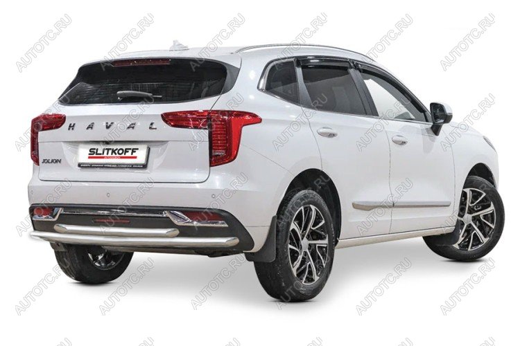 13 999 р. Защита заднего бампера d42+d42 двойная (2WD) Slitkoff Haval Jolion дорестайлинг (2020-2024) (нержавейка полированная)  с доставкой в г. Майкоп