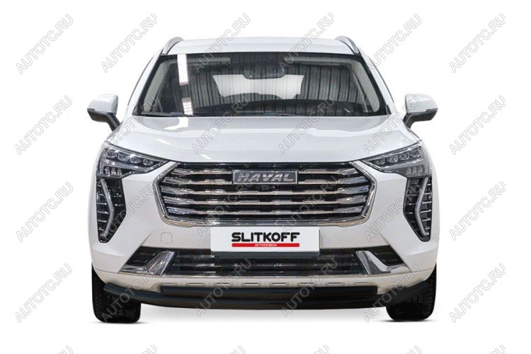 9 699 р. Защита переднего бампера d57+d42 двойная 2WD Slitkoff  Haval Jolion (2020-2024) дорестайлинг (  Сталь с полимерным покрытием в цвет черный)  с доставкой в г. Майкоп