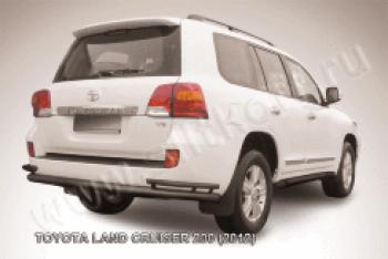 Защита заднего бампера уголки двойные d76+d42 Slitkoff Toyota Land Cruiser  200 (2012-2015) 1-ый рестайлинг (  Сталь с полимерным покрытием в цвет черный)