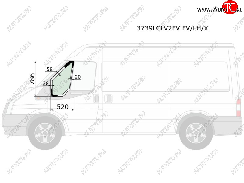 2 059 р. Стекло форточки (Цвет зеленый Без молдинга) Ford Transit 00-14 XYG 3739LCLV2FV FV/LH/X  с доставкой в г. Майкоп