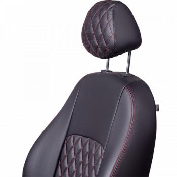 6 599 р. Комплект чехлов для сидений (ЦЗС Илана+Орегон) ТУРИН ст РОМБ Lord Autofashion  Daewoo Matiz  M150 (2000-2016) рестайлинг (черный, вставка черная+красная, строчка красная)  с доставкой в г. Майкоп. Увеличить фотографию 4