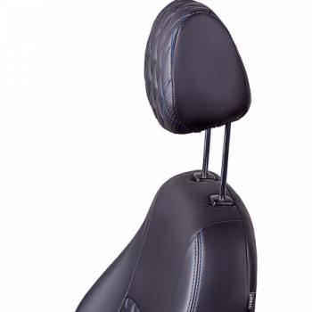 6 599 р. Комплект чехлов для сидений (ЦЗС Илана+Орегон) ТУРИН ст РОМБ Lord Autofashion  Daewoo Nexia  дорестайлинг (1995-2008) (черный, вставка черная+синяя, строчка синяя)  с доставкой в г. Майкоп. Увеличить фотографию 2
