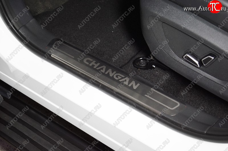 3 799 р. Накладки на пластиковые пороги, ТСС Тюнинг  Changan CS55 Plus (2021-2025) (лист шлифованный надпись CHANGAN)  с доставкой в г. Майкоп