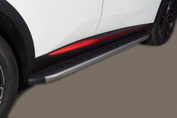 Пороги алюминиевые с пластиковой накладкой, ТСС Тюнинг Changan CS55 Plus (2021-2025) (карбон серебро )