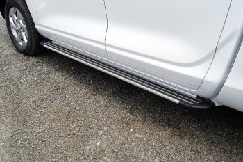 Пороги алюминиевые Slim Line ТСС Тюнинг Changan Hunter Plus (2022-2025) пикап (Silver)