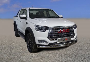 Защита переднего бампера нижняя двойная 76,1*42,2 мм ТСС Тюнинг JAC T6 (2018-2024) пикап (нержавейка)