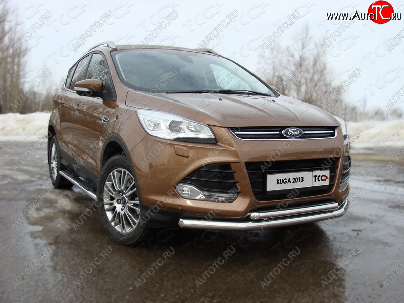 27 299 р. Защита передняя двойная d42,4*42,4 мм ТСС Тюнинг  Ford Kuga  2 (2013-2016) дорестайлинг (нержавейка)  с доставкой в г. Майкоп