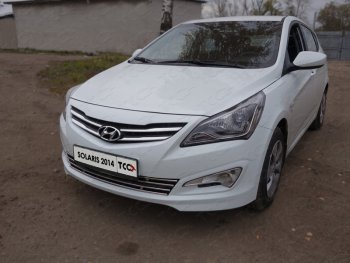 Декоративная вставка переднего бампера ТСС Тюнинг Hyundai Solaris  RBr (2014-2017) седан рестайлинг, хэтчбэк рестайлинг (d 12 мм)