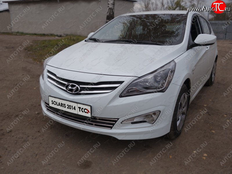 1 000 000 р. Декоративная вставка переднего бампера ТСС Тюнинг Hyundai Solaris RBr седан рестайлинг (2014-2017) (d 12 мм)  с доставкой в г. Майкоп