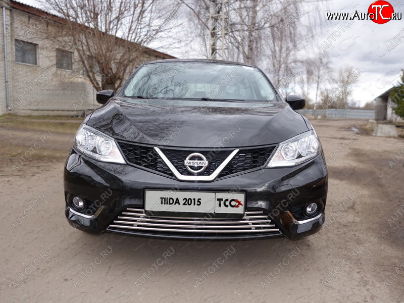 1 000 000 р. Вставка переднего бампера ТСС Тюнинг  Nissan Tiida  2 хэтчбек (2015-2016) C13 дорестайлинг (лист 16 мм)  с доставкой в г. Майкоп