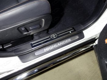 Накладки на пластиковые пороги (2шт) ТСС Тюнинг Toyota Highlander  XU50 (2016-2020) рестайлинг (лист зеркальный логотип Toyota)