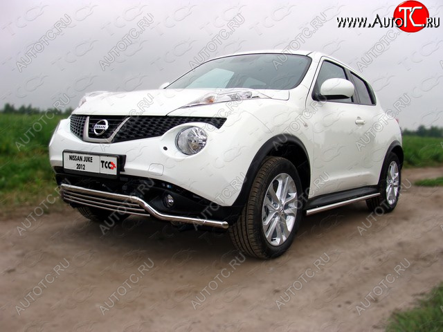 1 000 000 р. Защита переднего бампера кенгурин 42,4*16 мм ТСС Тюнинг  Nissan Juke  1 YF15 (2010-2014) дорестайлинг (нержавейка)  с доставкой в г. Майкоп
