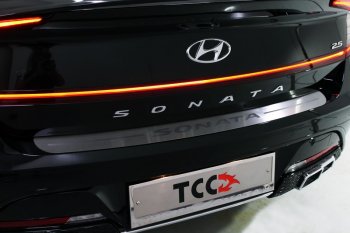 Накладка на задний бампер ТСС Тюнинг Hyundai Solaris  HCR (2020-2022) седан рестайлинг (Лист шлифованный, надпись Hyundai)