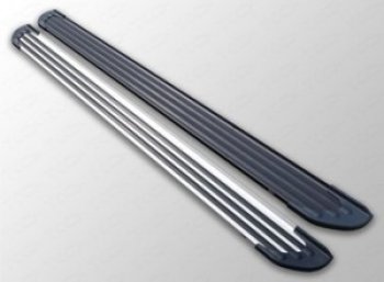 Пороги алюминивые с пластиковой накладкой Slim Line ТСС Тюнинг Chevrolet Captiva (2011-2013) 1-ый рестайлинг (Silver)
